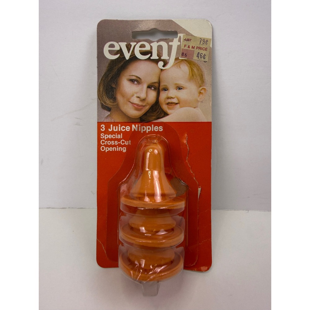 Vintage 1984 Evenflo The Pacers Juice Nipples Orange Cross-Cut 3 Pack New